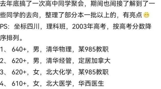 一张同学聚会“阶层表”，揭露不同学历的差距，985学生让人羡慕