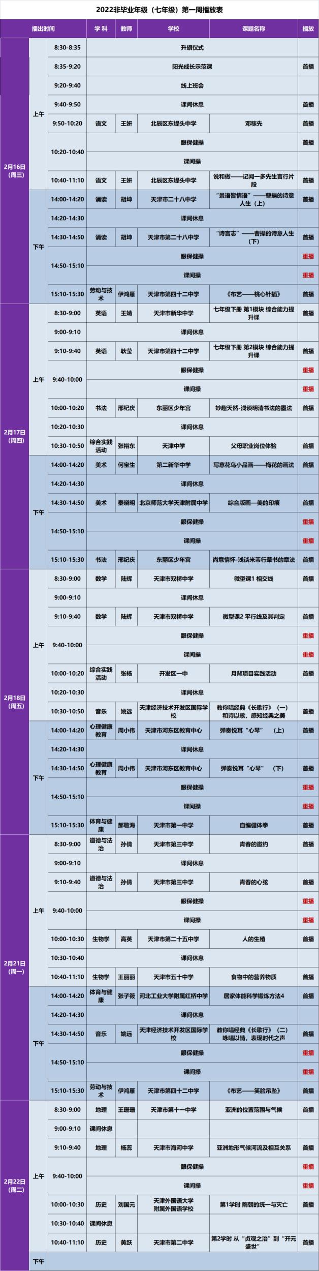2月16日云课堂开播，就在津云客户端，天津中小学最全课程表来了