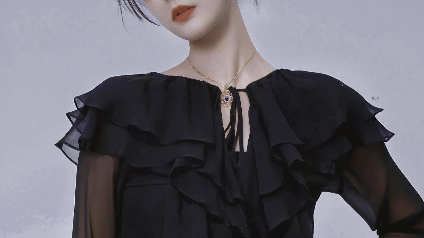 李一桐黑色蓬松长裙