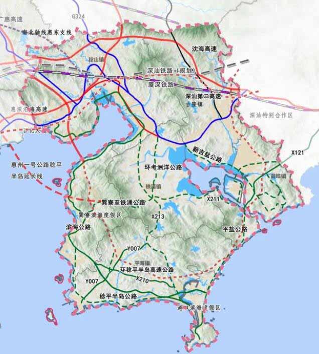 广东为一座小岛布局一条高等级高速公路，双向6车道，时速100公里