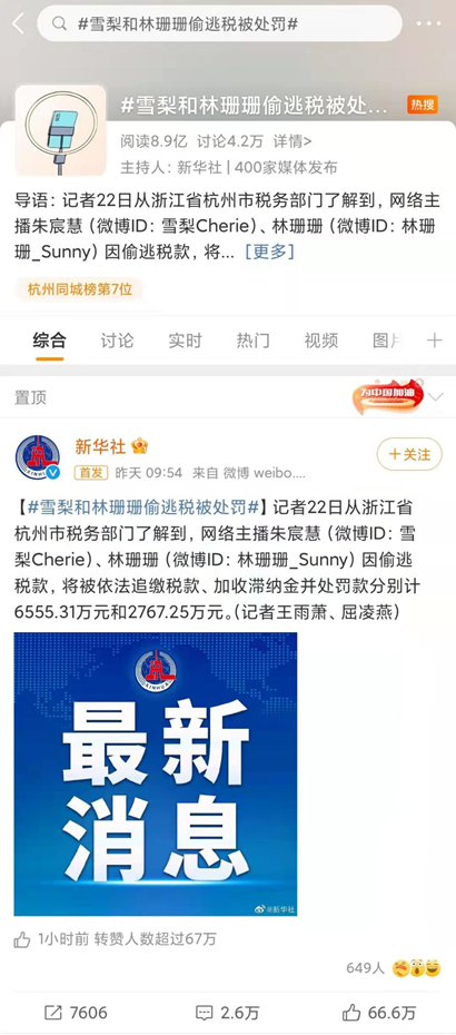 雪梨林珊珊偷税被罚9200万：明星网红税务暴雷，他们的会计还好吗