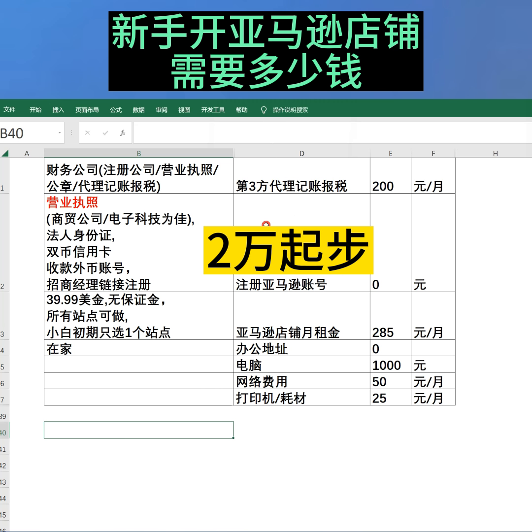 亚马逊电商开店需要多少钱(电商EXCEL新手开亚马逊店铺需要多少钱？)