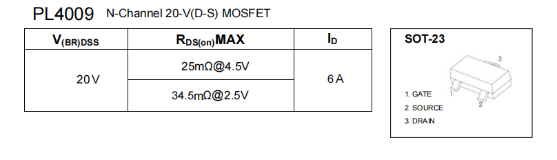 PL4009 SOT-23 N通道20V（D-S）MOSFET 百盛电子代理商