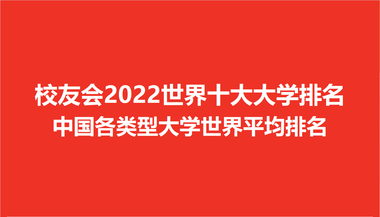 清华中科大等分列中国各类型第一，校友会2022世界十大大学排名