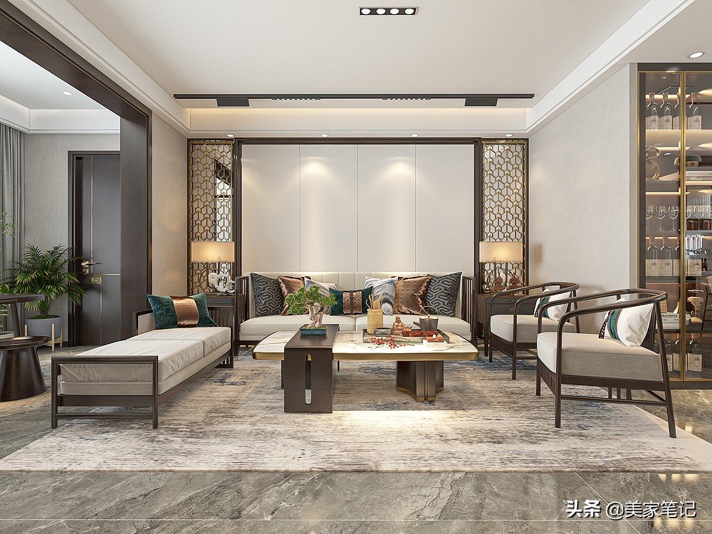 140㎡坚持装新中式，搭配轻奢调，古典与现代结合，高雅又大气