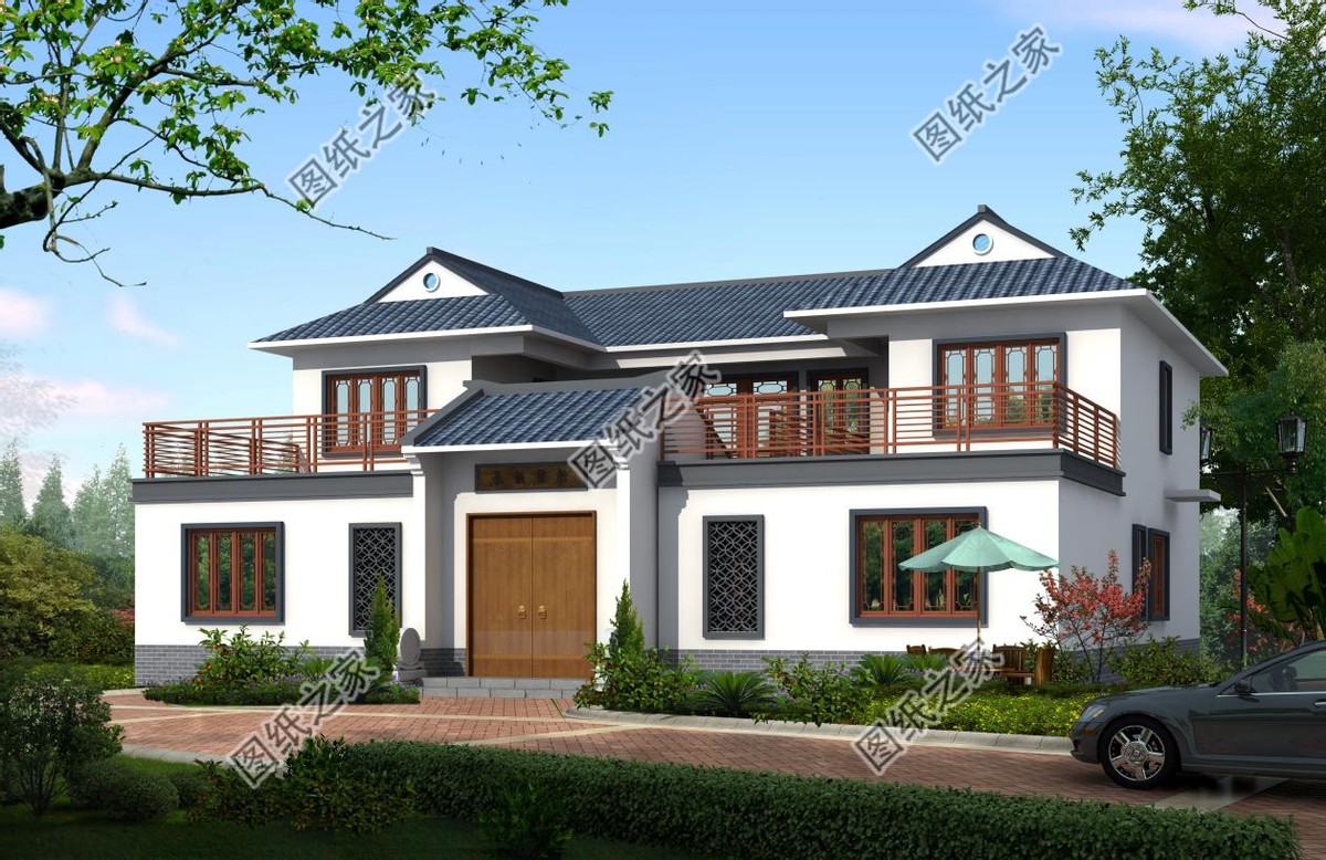 农村中式庭院别墅设计,白墙黛瓦搭配上超大庭院,美到怀疑人生