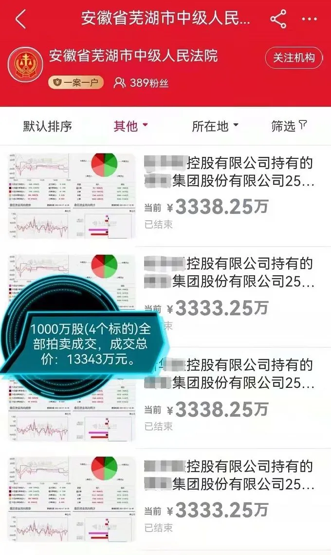 安徽芜湖:价值壹亿多的大宗上市股票处置执行到位!