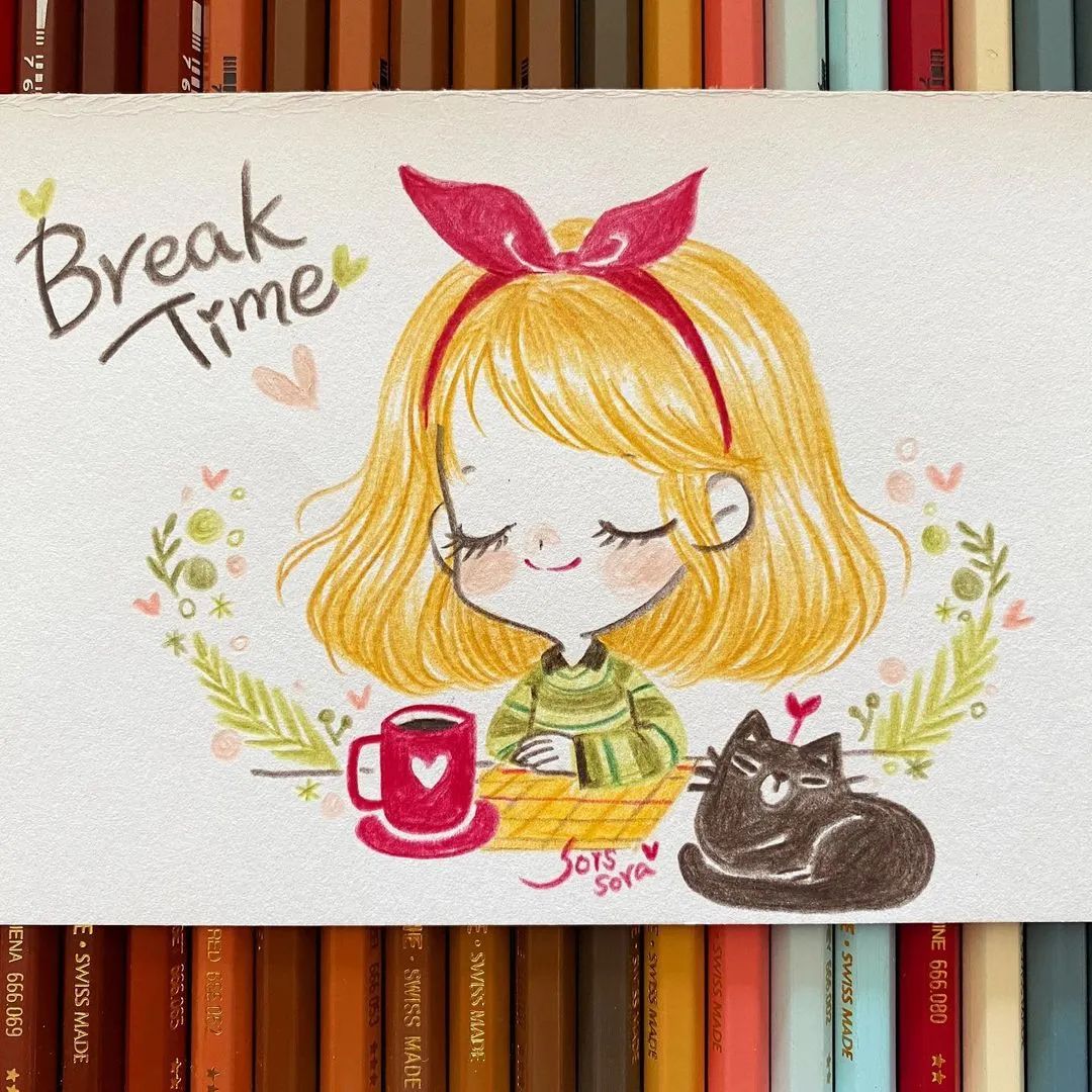 简单好画的萌萌女孩(60张萌萌的彩铅小女孩简笔画,这超q的小清新,看完