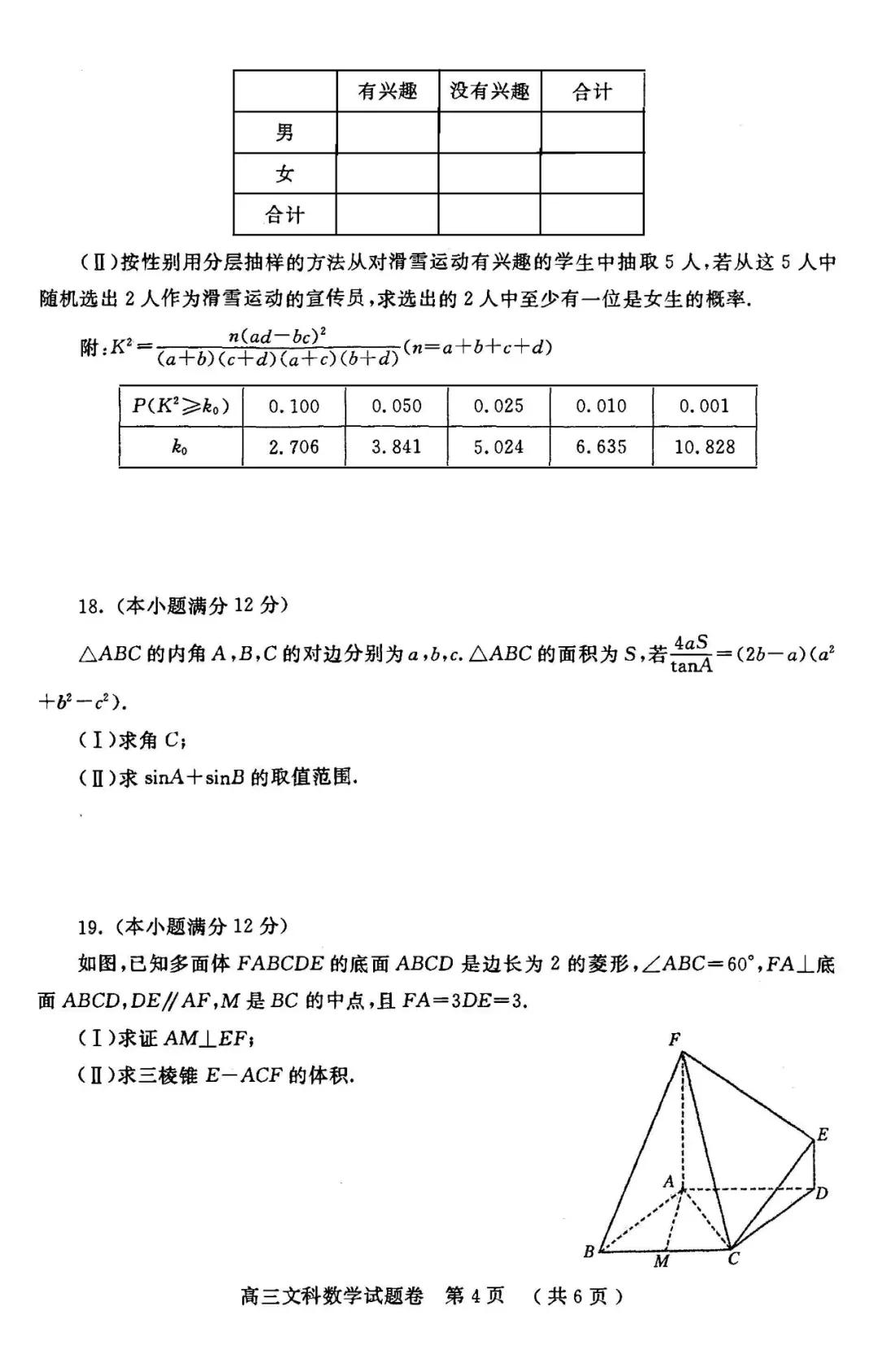 试题分享之郑州市高三第二次质量预测文数数学试卷及评分参考