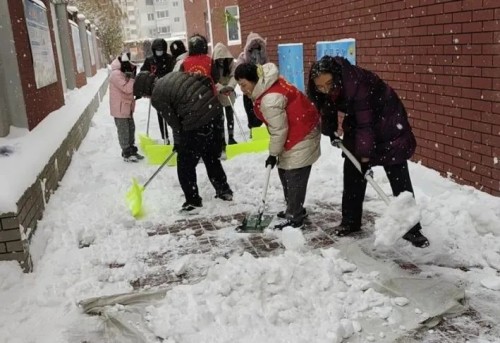 雏鹰实验小学家校携手共除雪(图9)