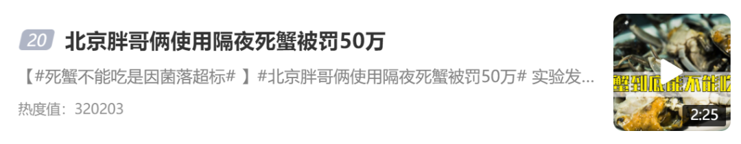 冲上热搜！隔夜死蟹冒充活蟹，北京胖哥俩餐厅被罚没50万，公司回应...