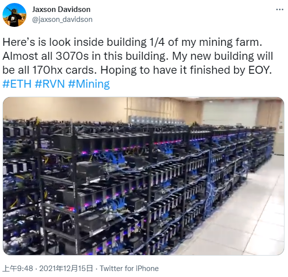 矿工在推特上晒出矿场内部照片 疑似囤积大量RTX 3070公版显卡