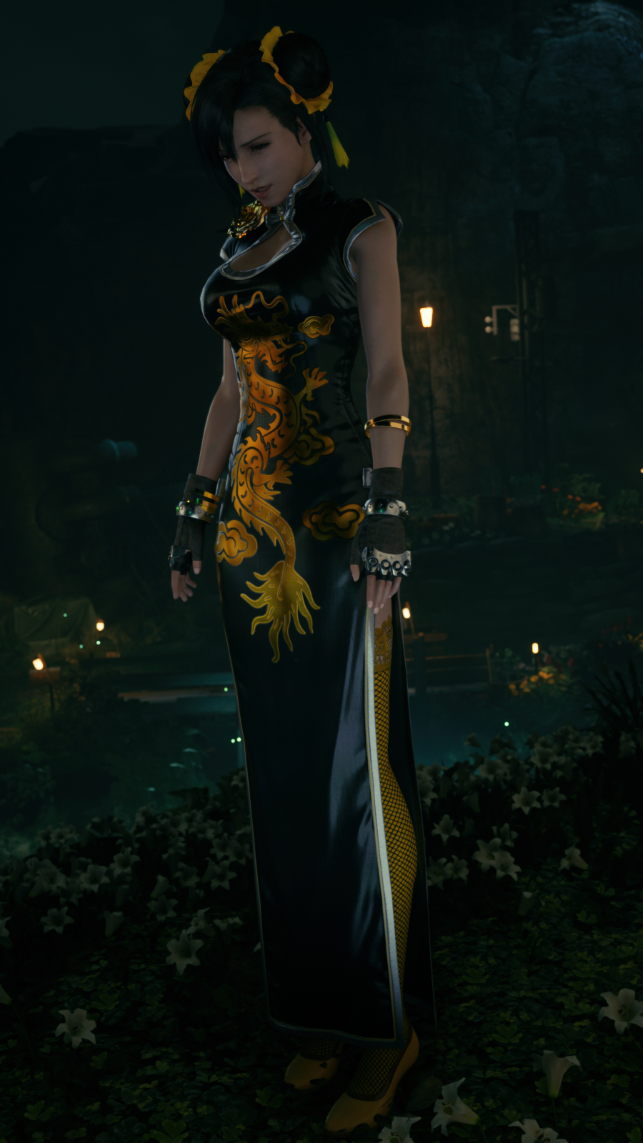 《最终幻想7重制版》蒂法服装MOD 超性感黑色龙旗袍