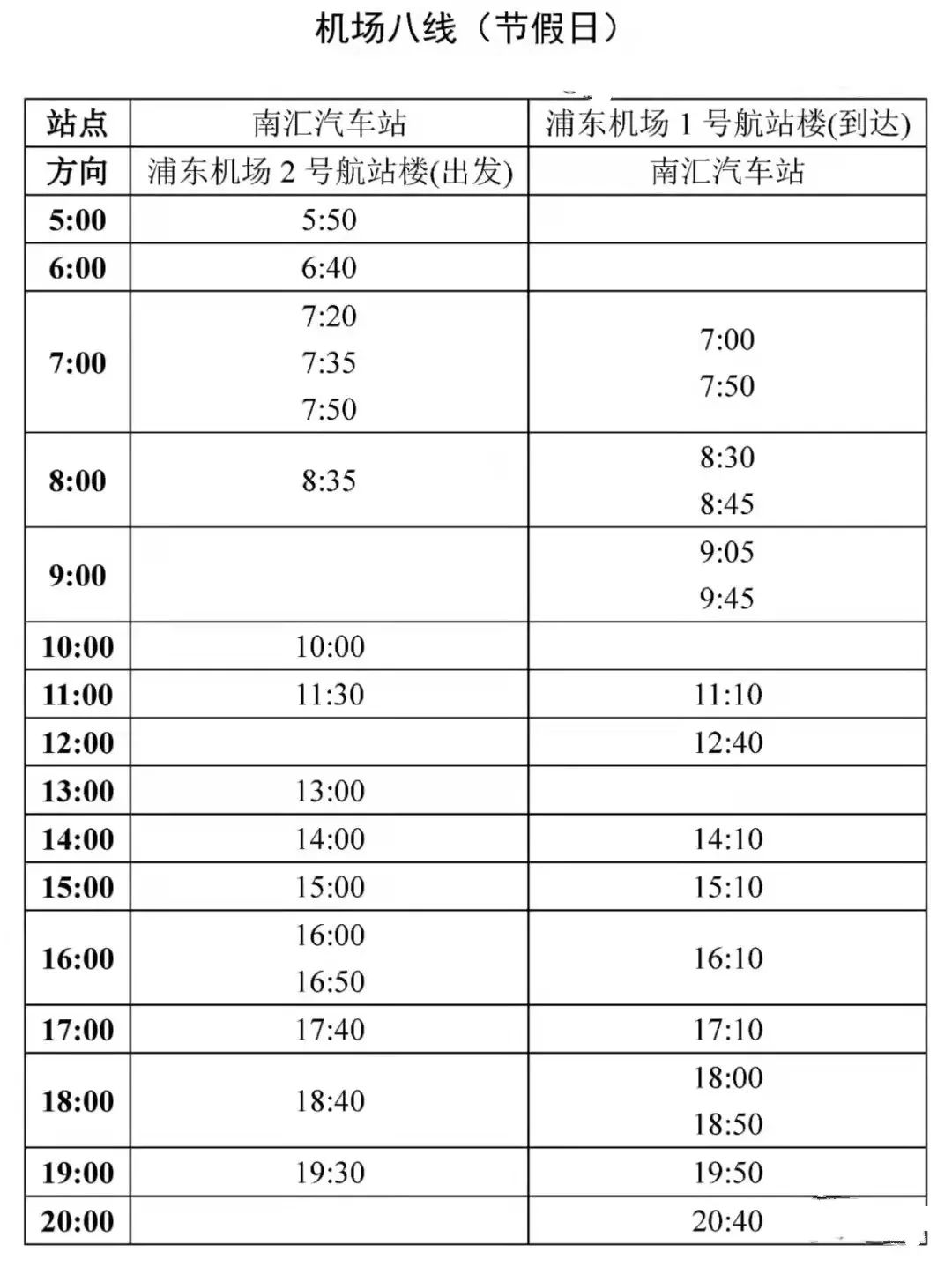 上海浦东机场大巴时刻表及线路2022年浦东机场大巴路线时刻表