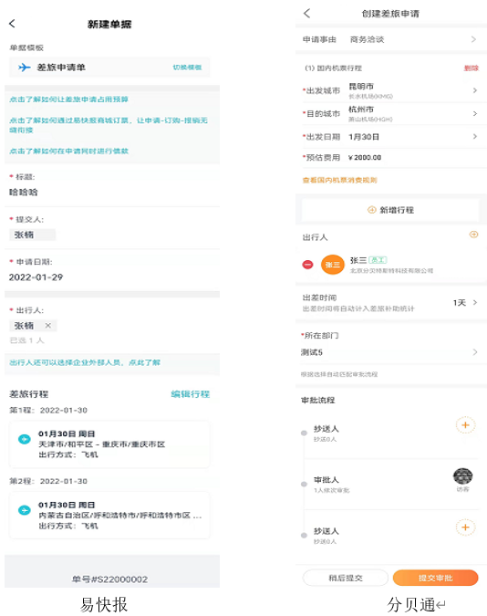费控软件竞品分析：易快报 VS.分贝通