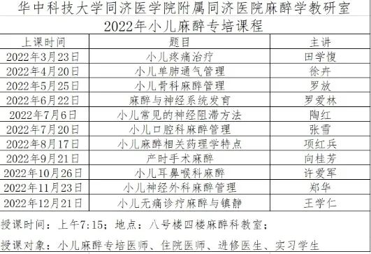 武汉同济医院麻醉科2022住院医师规范化培训招生