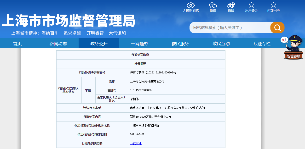 CCtalk关联公司发布违法广告被罚 大股东沪江教育持股76.62%