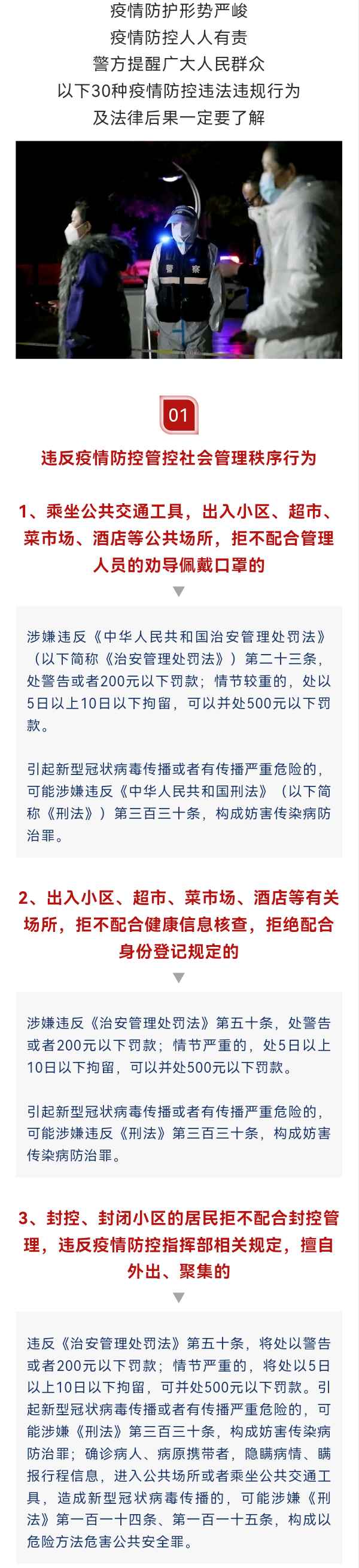 公安提醒：近期疫情形勢嚴(yán)峻，30種疫情防控違法違規(guī)行為及法律后果！請轉(zhuǎn)發(fā)擴(kuò)散！