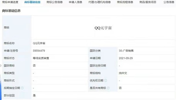 腾讯申请注册QQ元宇宙、幻核元宇宙等商标被驳回
