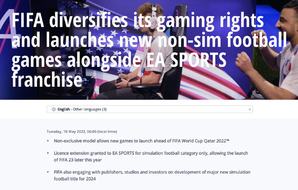 与EA“分手”后 FIFA拟合作推出新足球游戏与EA竞争