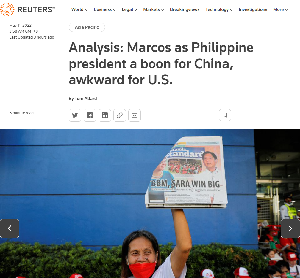 菲律宾 罗布雷多(外媒热议小马科斯当选菲律宾总统：或使美国对抗中国变得复杂化，对中国有利)