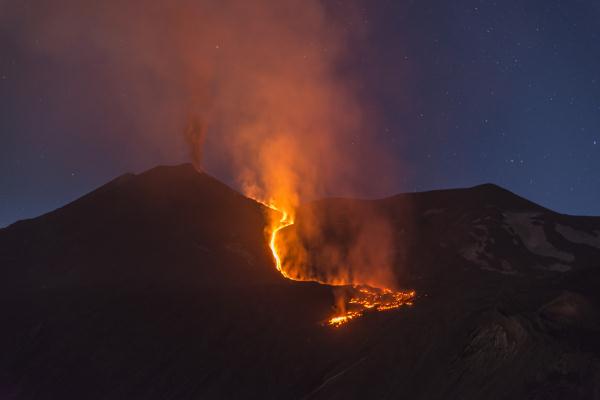 埃特纳火山(熔岩流淌 意大利埃特纳火山喷发)