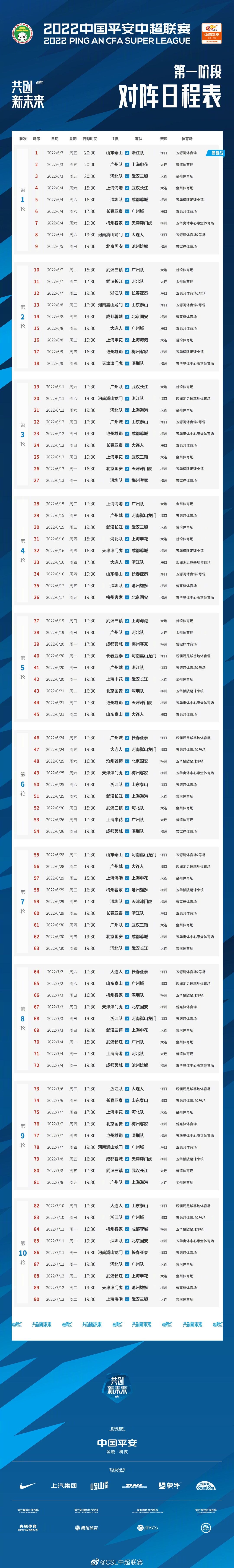 中超国安什么时候开始比赛(中超首阶段赛程公布，国安6月5日首秀战雄狮)