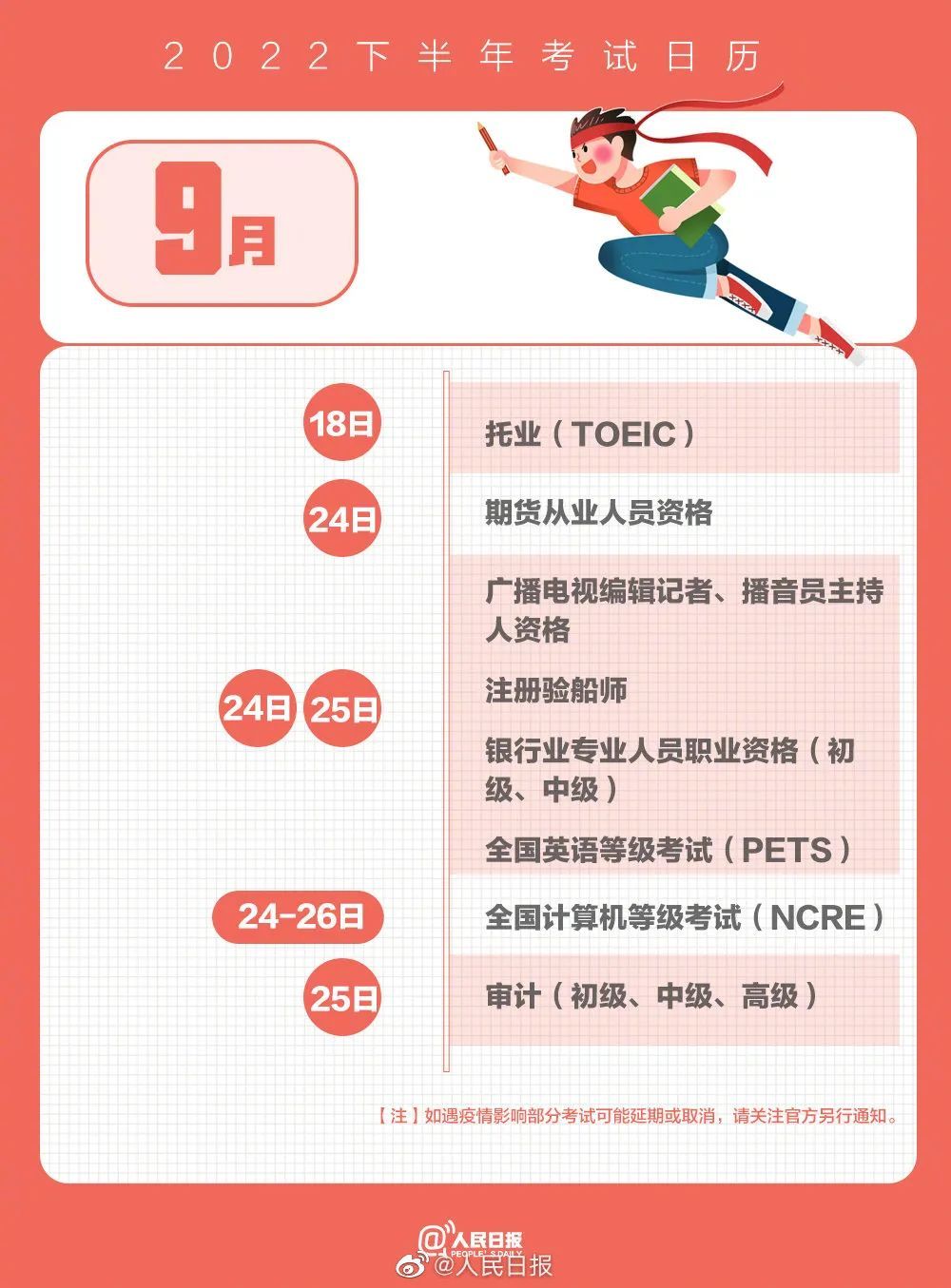 2022年下半年考试日历来了，请收藏