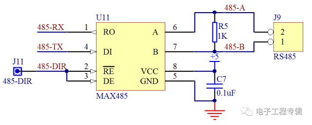 485通信 单片机 单片机RS485通信接口，控制线，原理图及程序实例