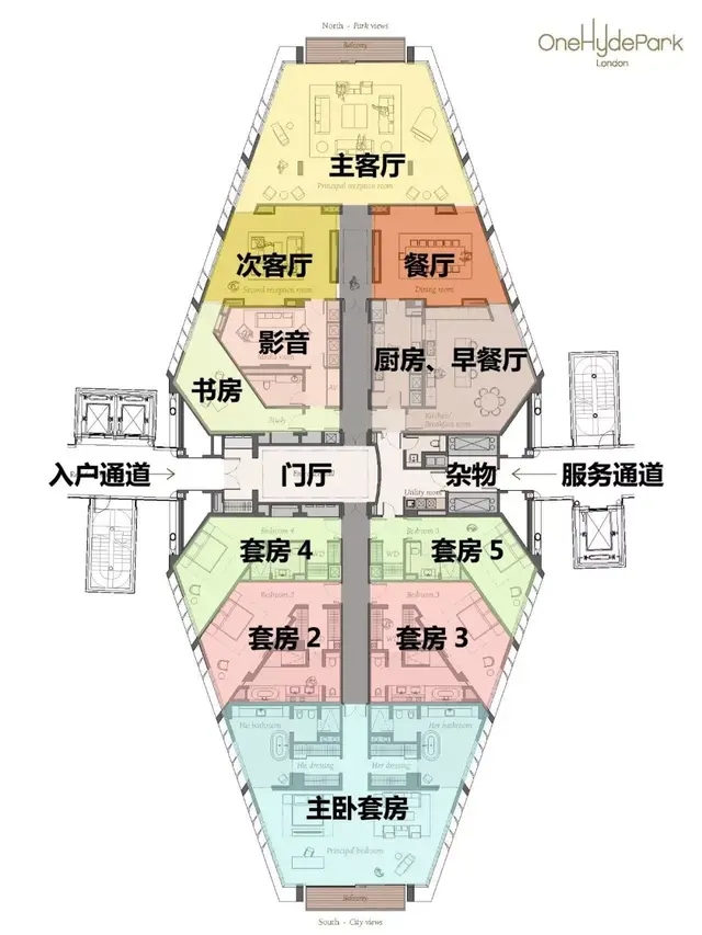 伦敦海德公园壹号3房户型，全球顶级豪宅户型设计大比拼